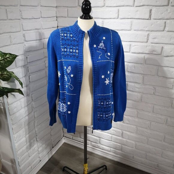 Northern Reflections Ladies Size Large Blue Winter Themed Cardigan - Picture 6 of 10